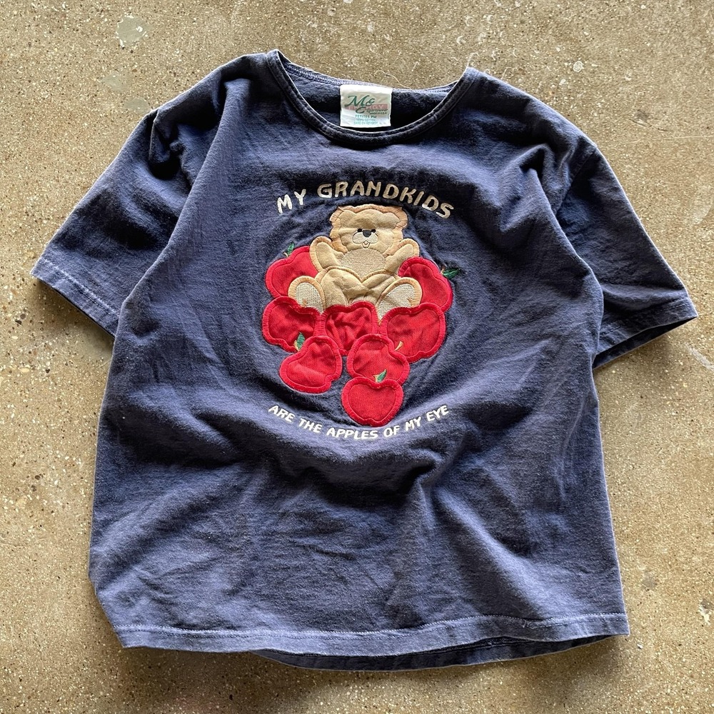 Vintage Mc Energy Sportswear Shirt Womens PM Blue Grandma Teddy Bear USA Tee